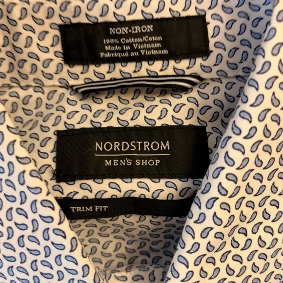 NEW Nordstrom Blue and White Non-Iron Trim Fit Dress Cotton Shirt medium - Picture 4 of 9
